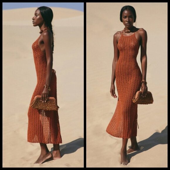 💕CULT GAIA💕 Demi Crochet Dress ~ Halter Swimsuit Coverup Spice Small M NWT - Picture 4 of 17